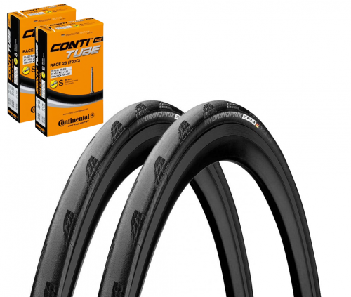 Continental Grand Prix 5000 Bundle 2x Faltreifen 25mm + Race Schlauch - schwarz
